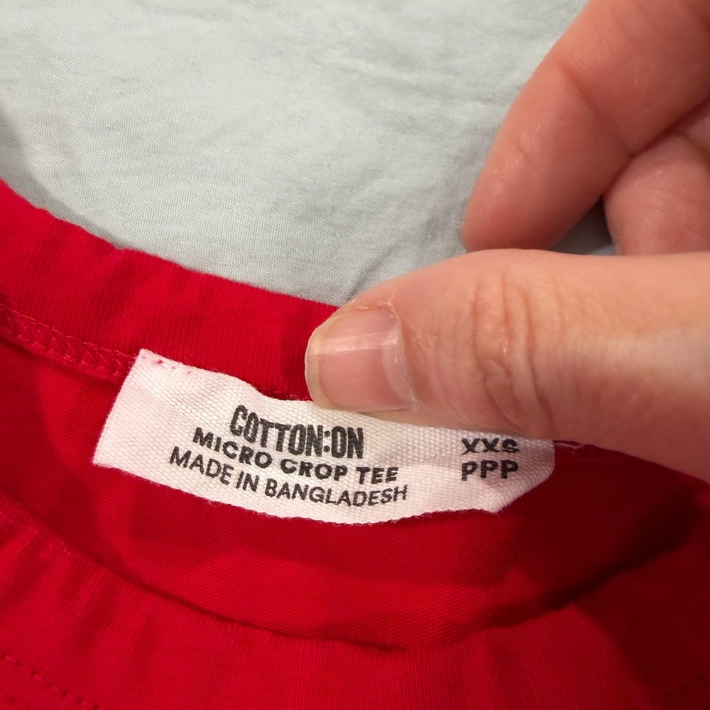 Cotton On Womens XXS Red Micro Crop Tee Short Sleeve Crew Neck Baby Tee Solid - Picture 2 of 7